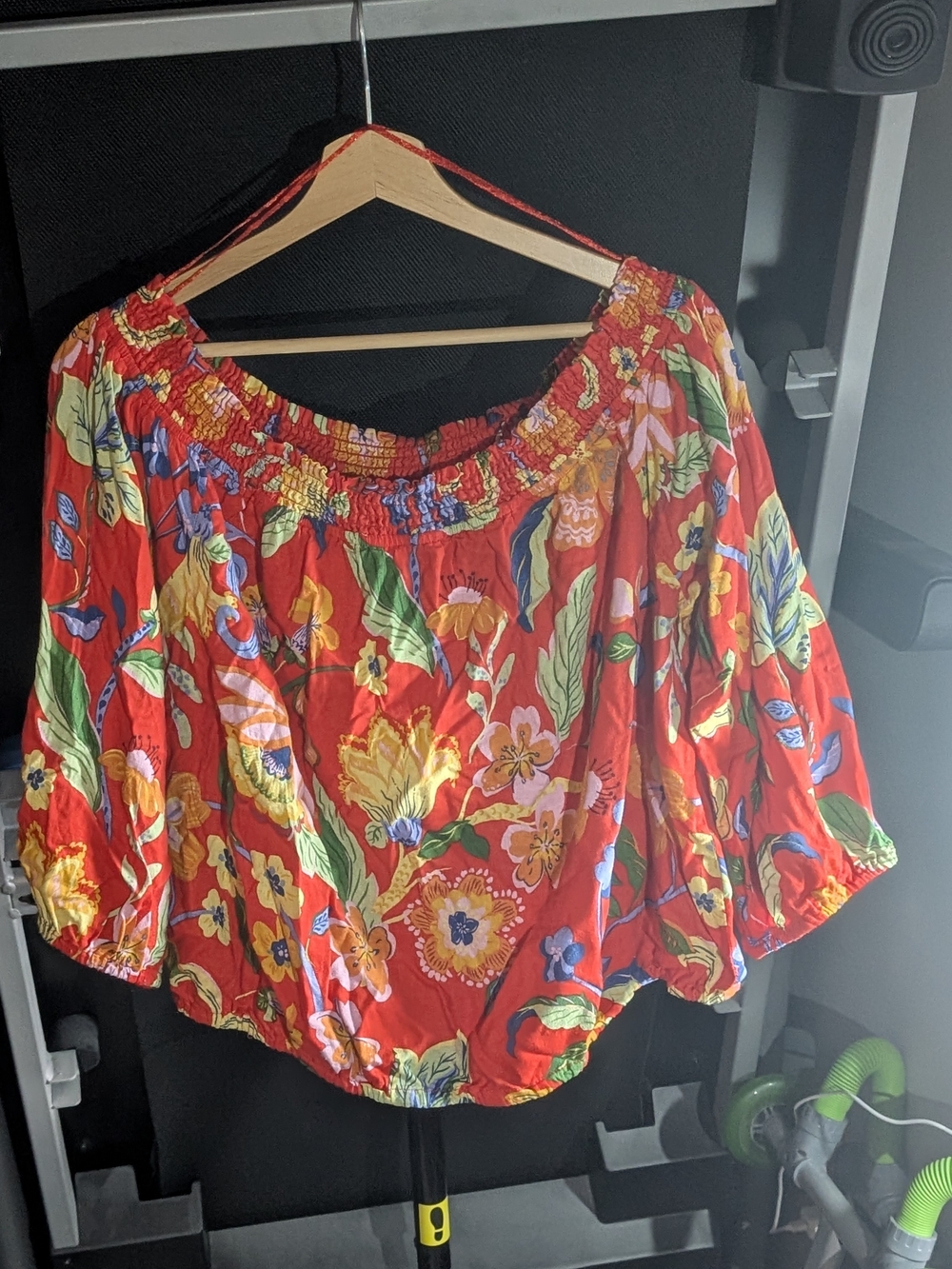 Women's Orange Floral Off-Shoulder Crop Peasant Top